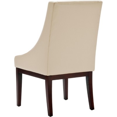 Cream Leather Swoop Arm Accent Chair with Wood Legs