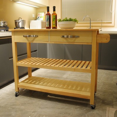 VYNXARIA Kitchen Island & Kitchen Cart, Mobile Kitchen Island with Two Lockable Wheels, Rubber Wood Top, Simple Design ,Natural