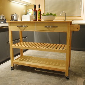 VYNXARIA Kitchen Island & Kitchen Cart, Mobile Kitchen Island with Two Lockable Wheels, Rubber Wood Top, Simple Design ,Natural - 1 of 4