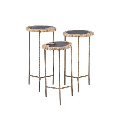 Set of 3 Contemporary Petrified Wood Accent Tables - Olivia & May