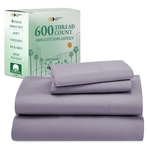 5-Star Luxury Sheet Set | 600 Thread Count 100% Cotton Sateen | Soft & Crisp Bed Sheets with Deep Pockets by California Design Den - 1 of 4