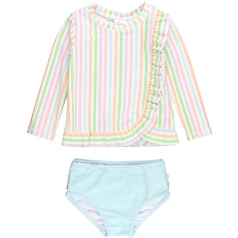 Rufflebutts Girls Upf50+ Long Sleeve Ruffled Rash Guard 2-piece - Pale ...