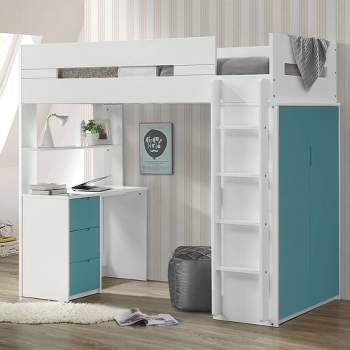 78"Loft Bed Nerice Loft and Bunk Bed White & Teal - Acme Furniture
