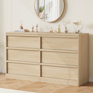 Garvee 6 Drawer Dresser for Bedroom, Natural Double Dresser Organizer with Concave Handles, Modern Chest of Drawers for Bedroom, Living Room, Nursery - 1 of 4