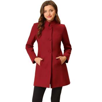 Allegra K Women's Winter Stand Collar Single Breasted Mid-thigh Long Overcoat