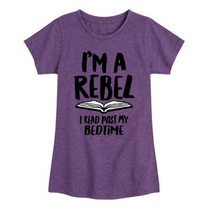 Girls' - Instant Message - Rebel Read Past BedtI'me Fitted Short Sleeve Graphic T-Shirt - 1 of 4