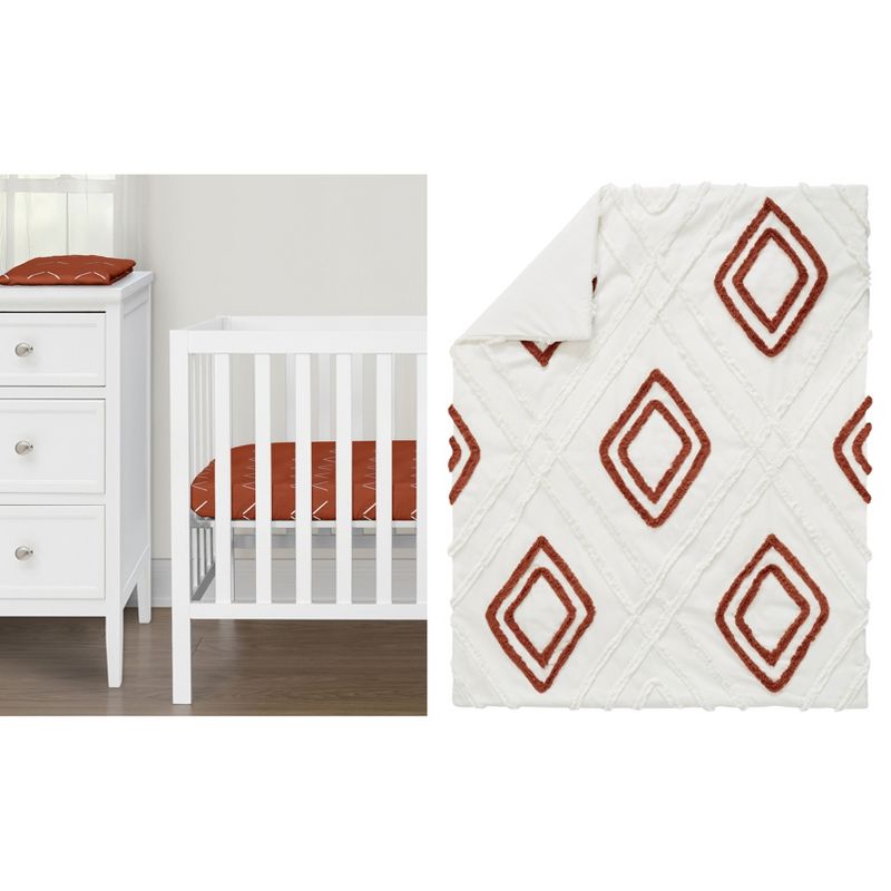 Sweet Jojo Designs Gender Neutral Unisex Baby Mini Crib Bedding Set - Diamond Tuft Orange and Ivory 3pc, 1 of 6