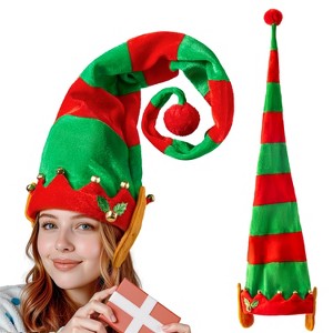 Joyfy Unisex Adult Christmas Hat, Elf Red and Green Stripes Christmas Hats for Women, Men Party Dress Up,Christmas Party Gifts - 1 of 4