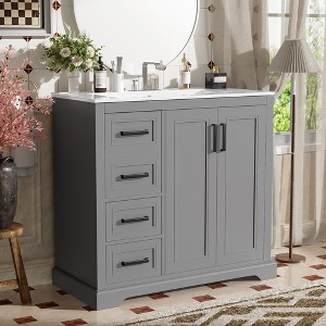 KTMBDW 36" Bathroom Vanity with Single Sink Combo, 3 Drawers and Cabinet, Freestanding Bathroom Vanities, Soft Closing, Solid Wood Frame - 1 of 4