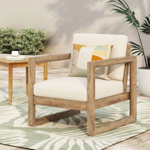 Outdoor Club Chair, Modern Deep Seating Chair with Slatted Backrest, Accent Chair with Acacia Wood Frame and Cushion-Coolbibila - 1 of 4