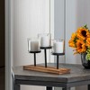 Le'raze Elegant Decorative Votive Candle Holder Centerpiece, 3 Glass Cups on Wood Base - 3 of 4