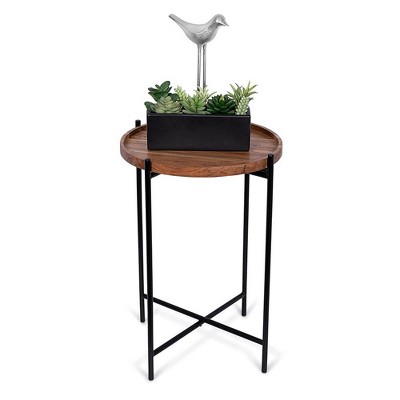 Natural Acacia Folding Side Table with Removable Tray