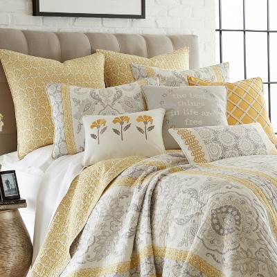 St. Claire Full Gray and Yellow Cotton Reversible Quilt Set