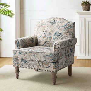 Yahweh Wooden Upholstered Floral Pattern Design Armchair with Panel Arms and Camelback| ART OF LIVING DESIGNS - 1 of 4
