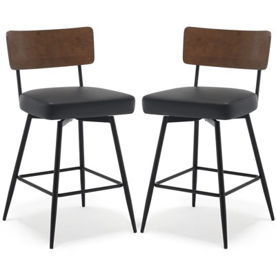 Bekrvio 26" Counter Height Swivel Counter Stools Set of 2/3,Mid-Century Modern Faux Leather Bar Chairs with Walnut Back for Kitchen Island