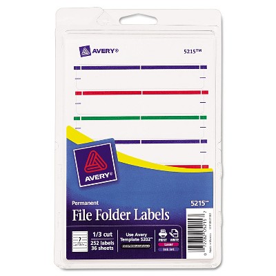 Avery Print or Write File Folder Labels 11/16 x 3 7/16 White/Assorted Bars 252/Pack 05215