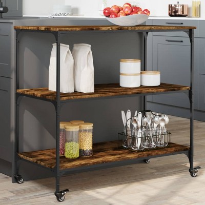 vidaXL Kitchen Trolley Smoked Oak 40.2 In.x19.7 In.x37.4 In. Engineered Wood