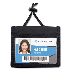 Advantus ID Badge Holders with Convention Neck Pouch, Horizontal, Black/Clear 5" x 4.25" Holder, 2.75" x 4" Insert, 48" Cord, 12/Pack - 1 of 3