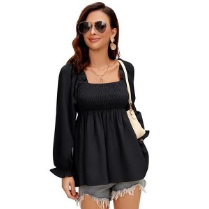 Coolmee Women's Spring Top Ruffle Long Sleeve Square Neck Blouses Smocked Peplum Babydoll Tunic Blouse Tops - 1 of 4