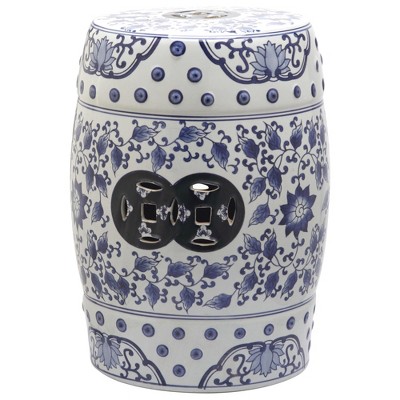 Bayonne Garden Stool - Blue/White - Safavieh