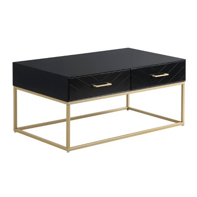 Modern Rectangular Black and Gold Coffee Table with Storage