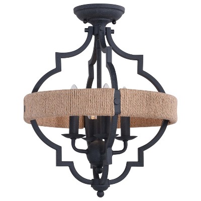VAXCEL Beaumont 14-in W Gray and Natural Rope Farmhouse Cage Ceiling Light