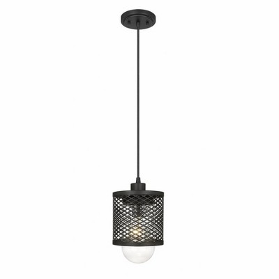 Matte Black Glass Mini Pendant Light with Mesh Cage