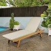 Mallorca 77.56"x23.62" Modern Classic Adjustable Acacia Wood Chaise Outdoor Lounge Chair with Cushion & Wheels - JONATHAN Y - 2 of 4