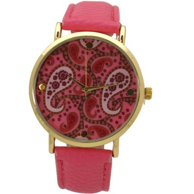 OLIVIA PRATT PAISLEY FACE LEATHER STRAP WATCH
