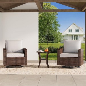 Jojoka 3-Piece Outdoor Swivel Rocking Chair Set with Side Table & Comfortable Cushions for Porch,Brown - 1 of 4