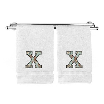 BC BARE COTTON Monogrammed Hand Towels, Personalized Gift, Set of 2 - Embroidered Writing with Greenish Cyan