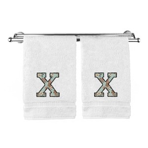 BC BARE COTTON Monogrammed Hand Towels, Personalized Gift, Set of 2 - Embroidered Writing with Greenish Cyan - 1 of 4