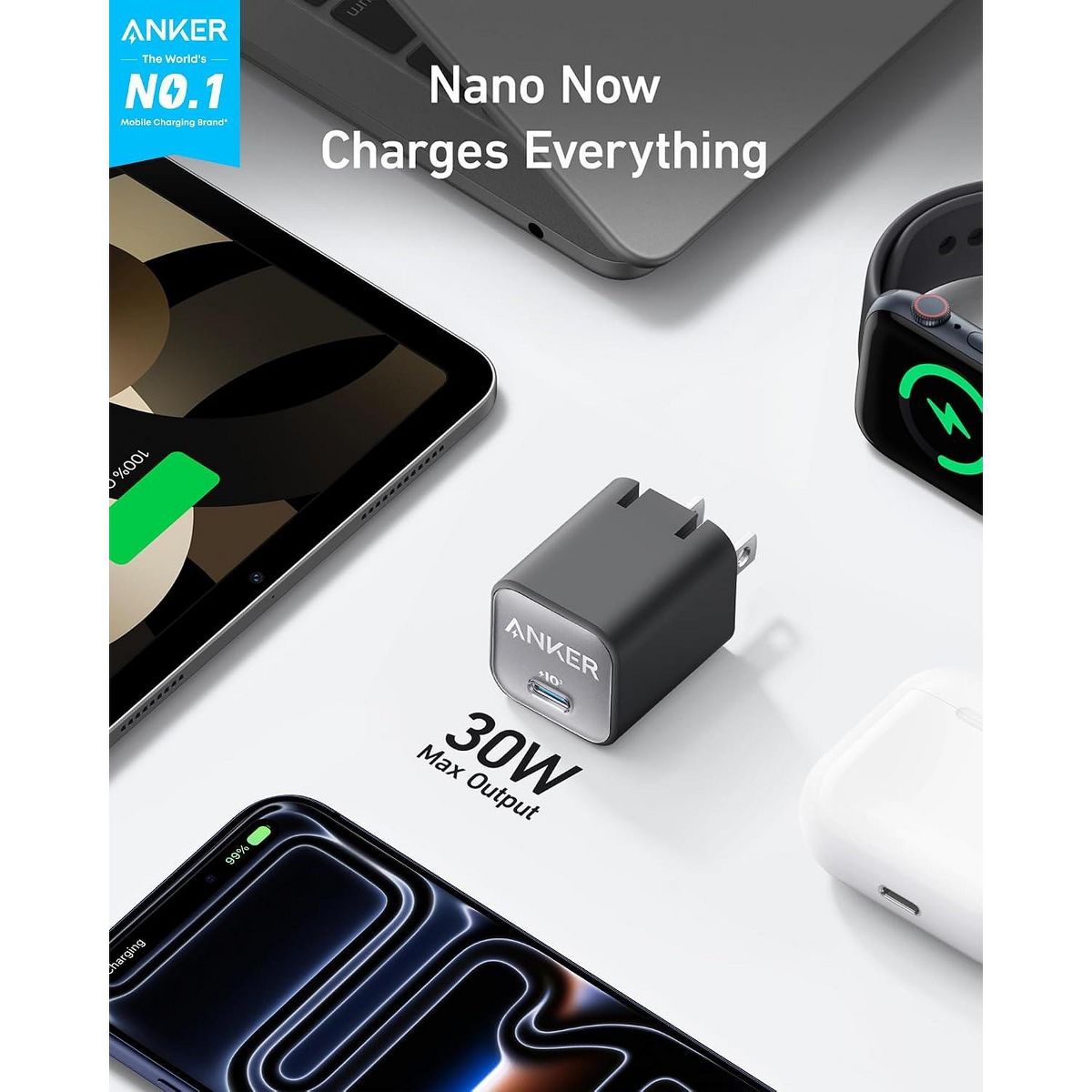 Anker Nano Phone Charger, 30W Portable Foldable USB C GaN Charger for iPhone 17/17 Pro Max/16/15 Series, Galaxy, iPad, MagSafe - thumbnail 2