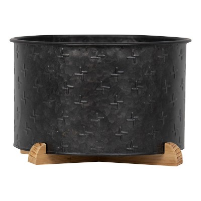 Black Galvanized Metal Planter with Wood Base - Foreside Home & Garden