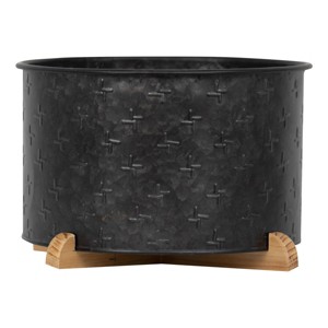Black Galvanized Metal Planter with Wood Base - Foreside Home & Garden - 1 of 4