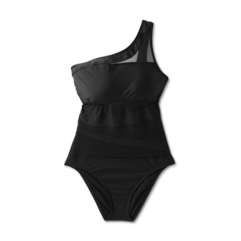 Women's Mesh Front Asymmetrical One Shoulder One Piece Swimsuit - Shade & Shore™ Black, 5 of 7