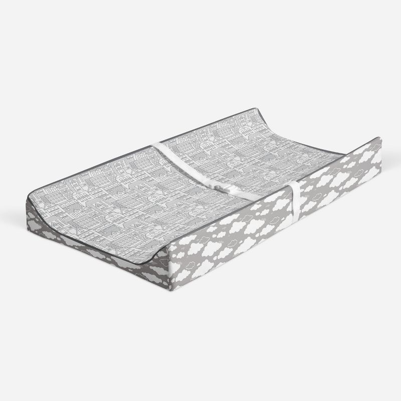 Bacati - Clouds in the City Gray Cityscape Quilted Changing Pad Cover, 2 of 10