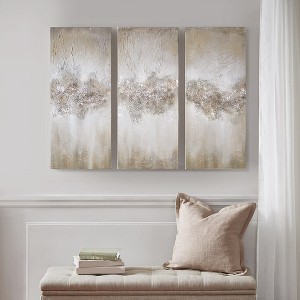 Gulches Heavily Embellished 3-Piece Canvas Wall Art Set - Neutral & Taupe Abstract Decor - 1 of 4
