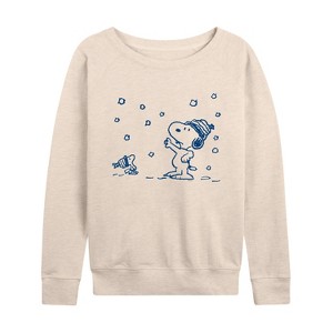 Women's - Peanuts - Snow Snoopy And Woodstock Lightweight French Terry Slouchy - 1 of 4