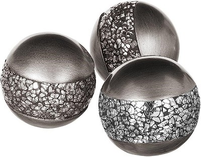 Schonwerk Silver Crackled Resin Decorative Orbs Set