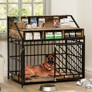KTMBDW Dog Crate Furniture, Wooden Dog Crate End Table, 43.3 Inch Dog Kennel with Drawers, Heavy Duty Dog Cage, Pet Crate Dog Cage for Indoor, Brown - 1 of 4