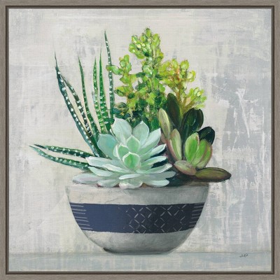 16" x 16" Succulent Still Life II Navy by Julia Purinton Framed Wall Canvas - Amanti Art