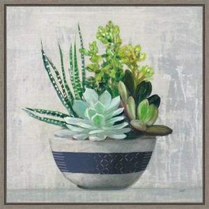 16" x 16" Succulent Still Life II Navy by Julia Purinton, Botanical Lithograph, Gray Float Frame - Amanti Art - 1 of 4