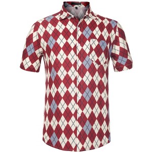 Lars Amadeus Men's Summer Short Sleeve Button Down Irregular Print Geometric Shirt - 1 of 4