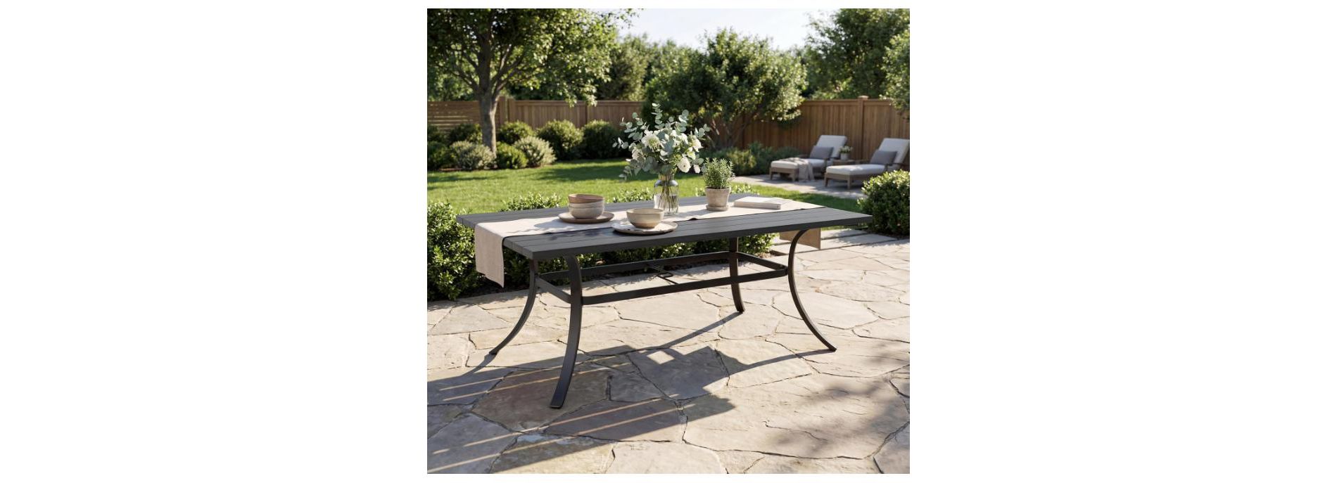 GRANDPATIO 66 in. Rectangular Outdoor Dining Table, Embossed Wood-Grain Steel Top with Umbrella Hole, Rust-Resistant Metal Patio Table for 4-6, Black
