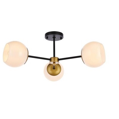 Elegant Lighting Briggs 26 inch flush mount in black and brass with white shade