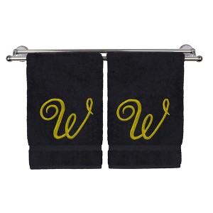 BC BARE COTTON Monogrammed Hand Towel, 100% Turkish Cotton - Set of 2 - Black - Gold Script - 1 of 4