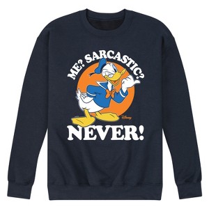 Men's - Disney - Donald Duck Never Sarcastic Graphic Fleece Sweatshirt - 1 of 4