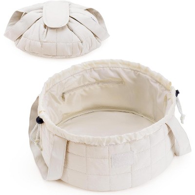 Narwey Barrel Drawstring Makeup Bag, Large Quilted Puffer Cosmetic Bag,