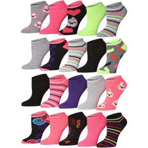Women's & Girls 20 Pairs Emoji Glow Collection Colorful Patterned Ankle/Low Cut Socks - 1 of 4